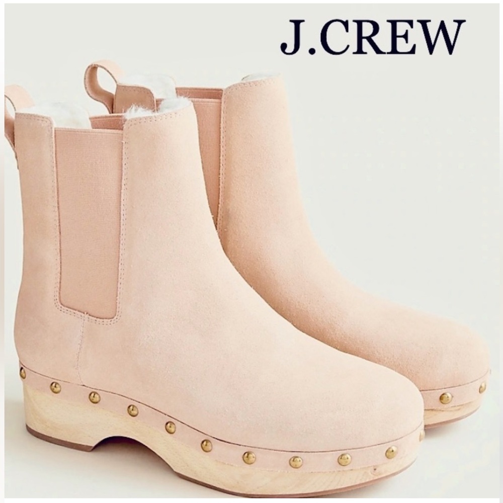 J.crew Faux-fur lined studded Chelsea clog boots in suede sz 8